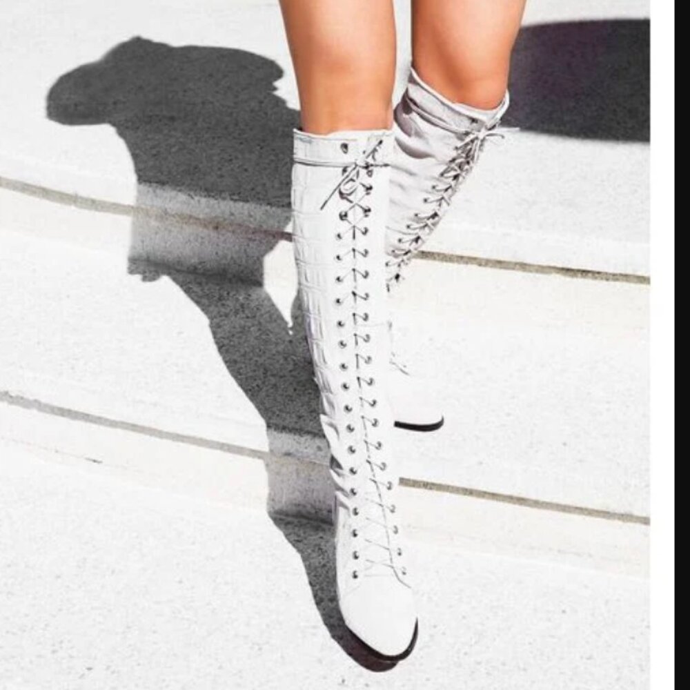 RARE STUNNING Free People Jeffrey Campbell Johnny Suede Lace Up Tall Boot 6